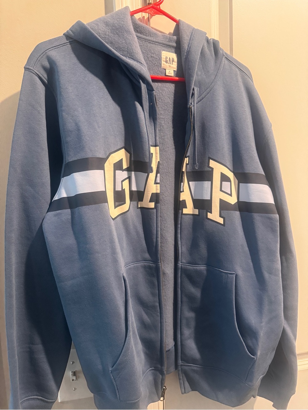 GAP Navy Fleece Hoodie with Tan Logo Tag